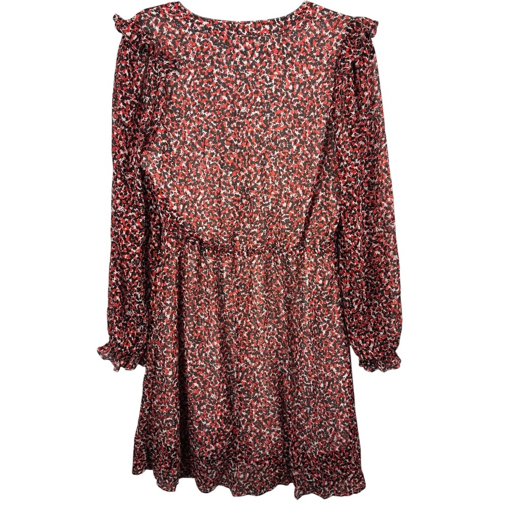 Banana Republic Dress M Red Black Print Long‎ Sleeve Ruffle Trim Lined Travel - Picture 5 of 10